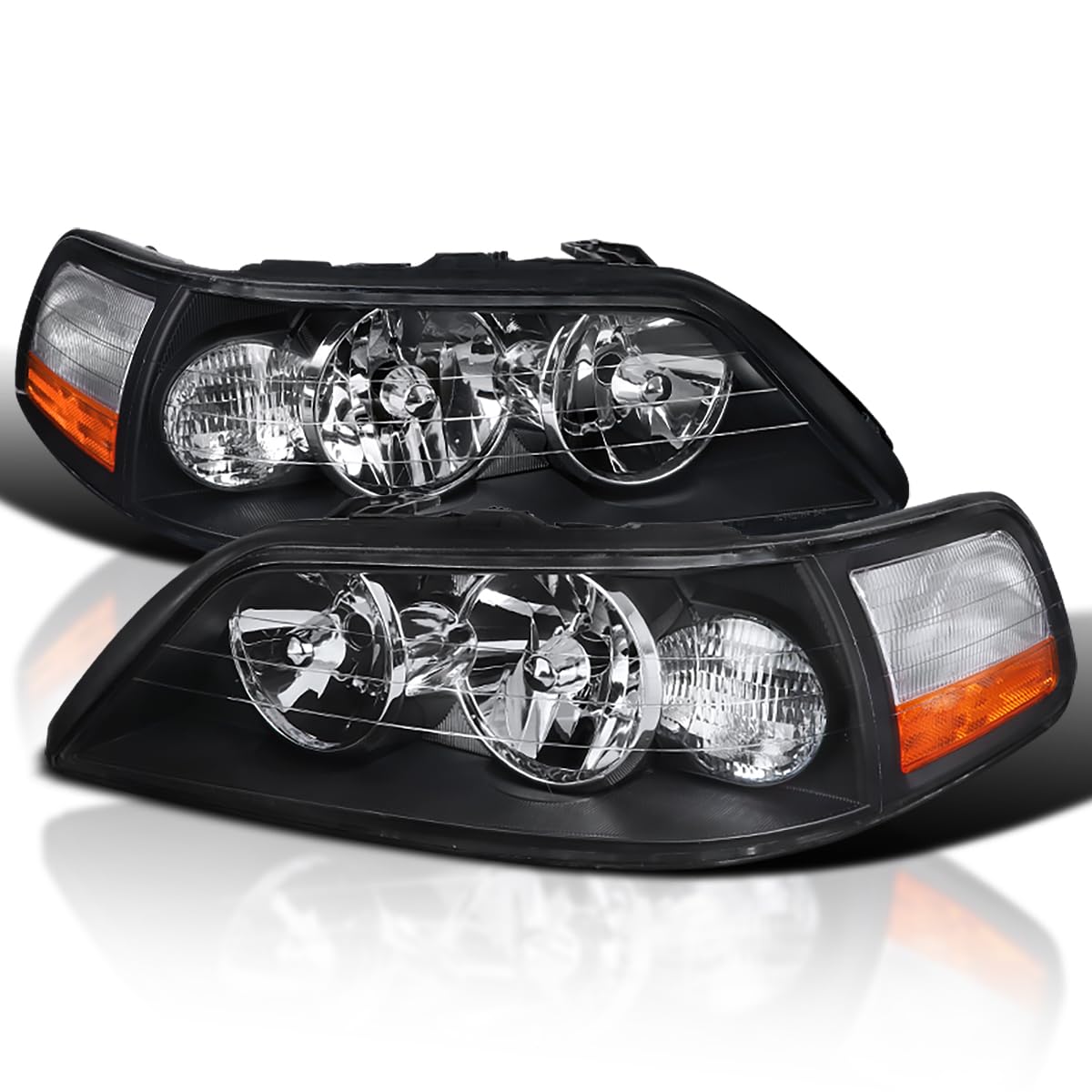 Black Headlights SPEC-D TUNING Compatible with 2005-2011 Lincoln Town Car, Left + Right Pair Headlamp Assembly