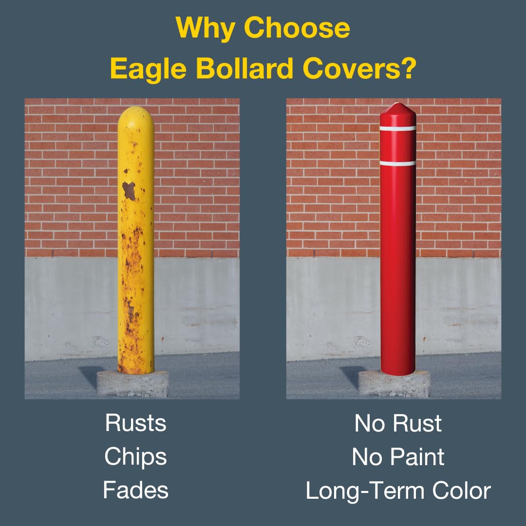 Bollard Covers Eagle for 8 Inch Poles - 57" Tall, Durable Smooth HDPE Plastic - Trimmable Red Bollard Post Sleeve for Parking Lots, Warehouses, and Loading Docks, 1737RWS