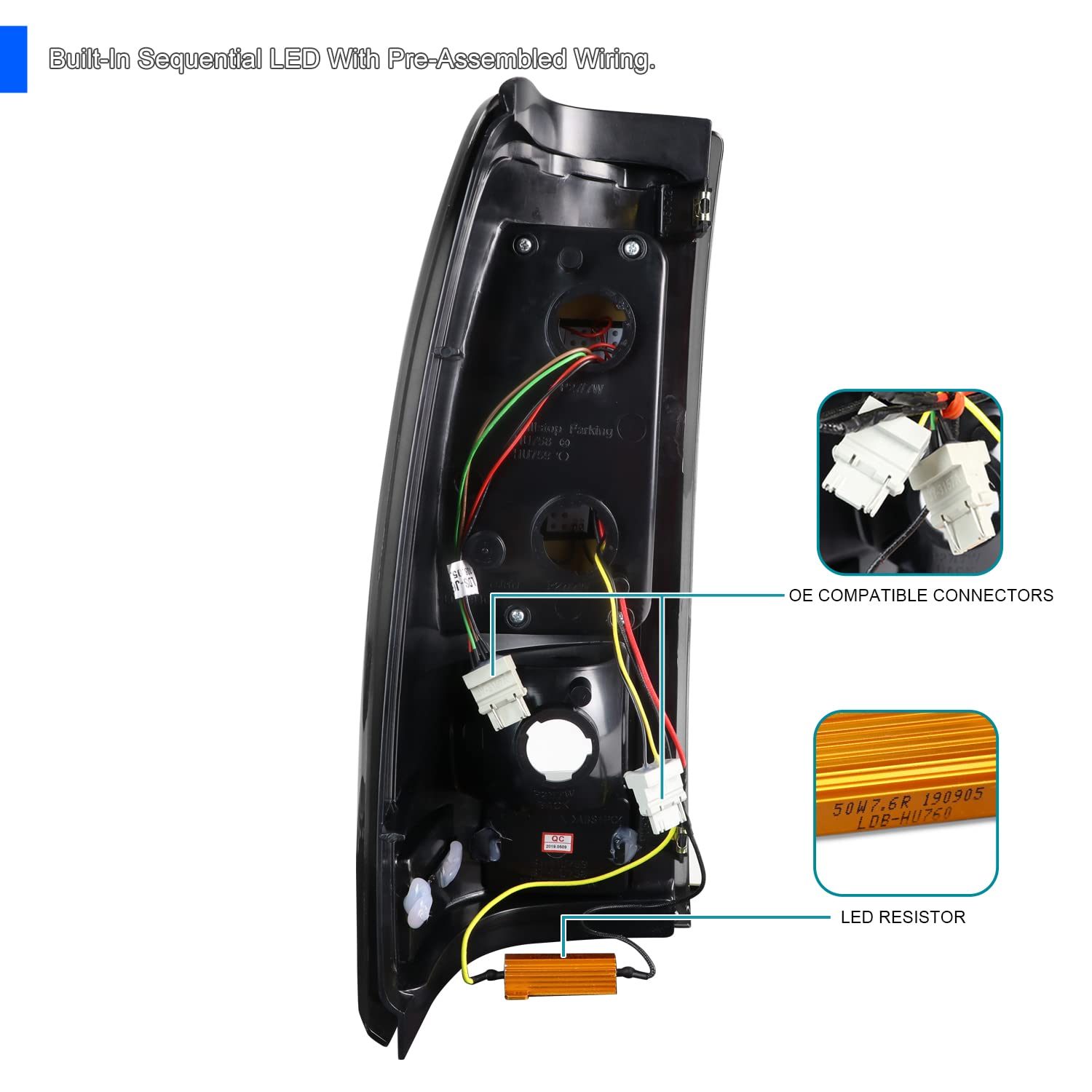 Jet Black LED Bar Tail Lights SPEC-D TUNING Compatible with 1999-2002 Chevy Silverado GMC Sierra 1500/2500/3500 Models, Left + Right Pair Assembly
