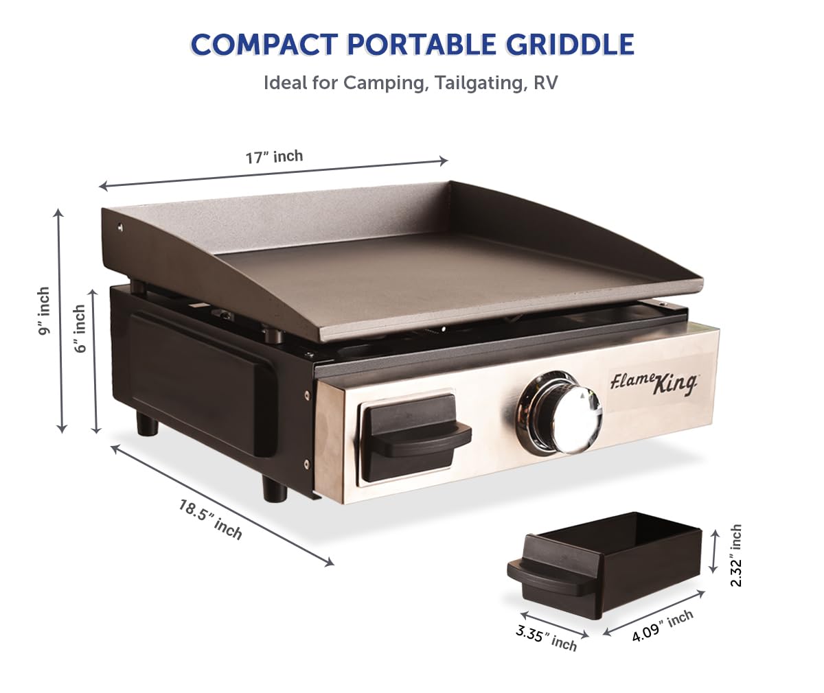 Flame King Portable Flat Top Propane Cast Iron Grill Griddle Tabletop for Outdoor Camping, Tailgating, Outdoor Cooking