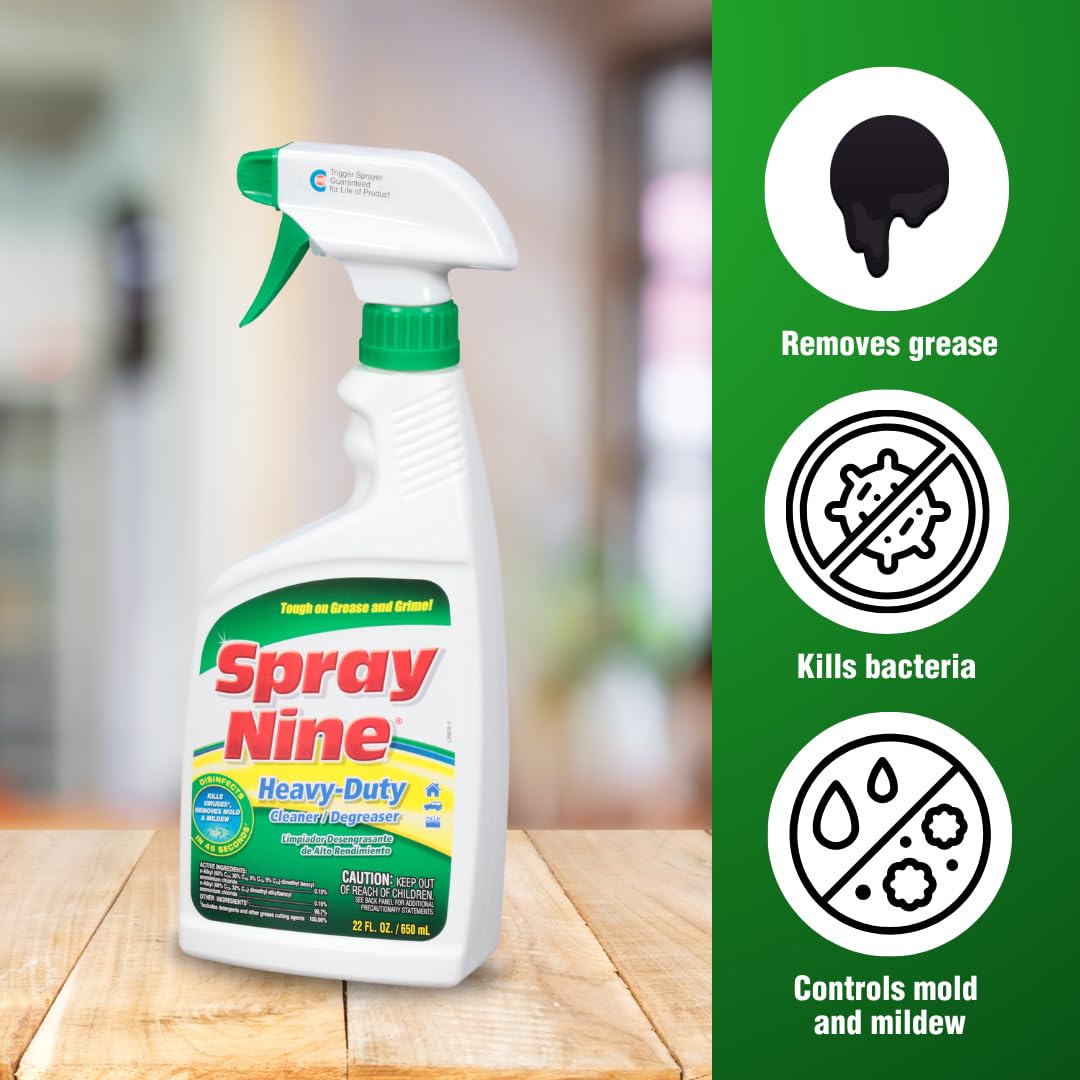 Heavy Duty Spray Nine 26825 Cleaner, Degreaser & Disinfectant for Kitchens, Bathrooms, Yard Equipment, Automotive & Industrial 22 Fl Oz. (Pack of 1)
