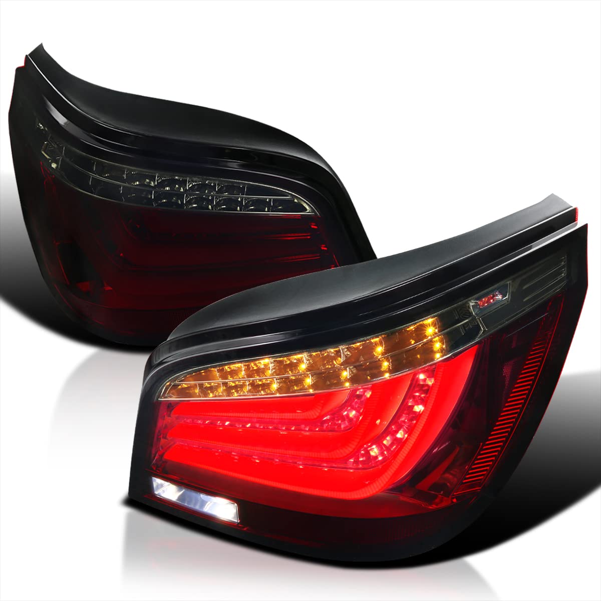 Spec-D Tuning LED Bar Tail Lights Red Smoke Lens Compatible with 2008-2010 BMW E60 5-Series 4 Door Left + Right Pair Assembly
