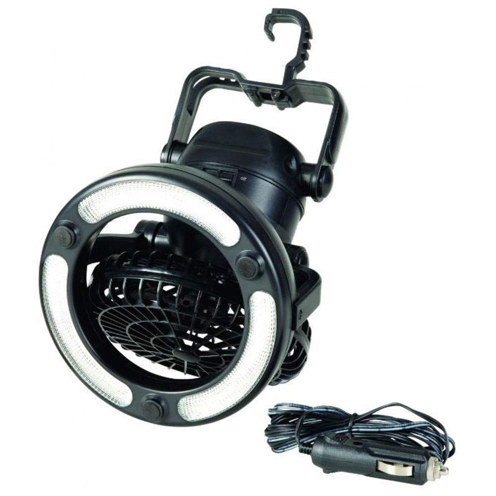 CLAM LED Fan/Light 8429 – Large – Dual-Speed Portable Shelter Fan with Built-in LED Light, 12V Adapter & Battery Operation – Quiet Air Circulation for Ice Fishing, Camping & Outdoor Use