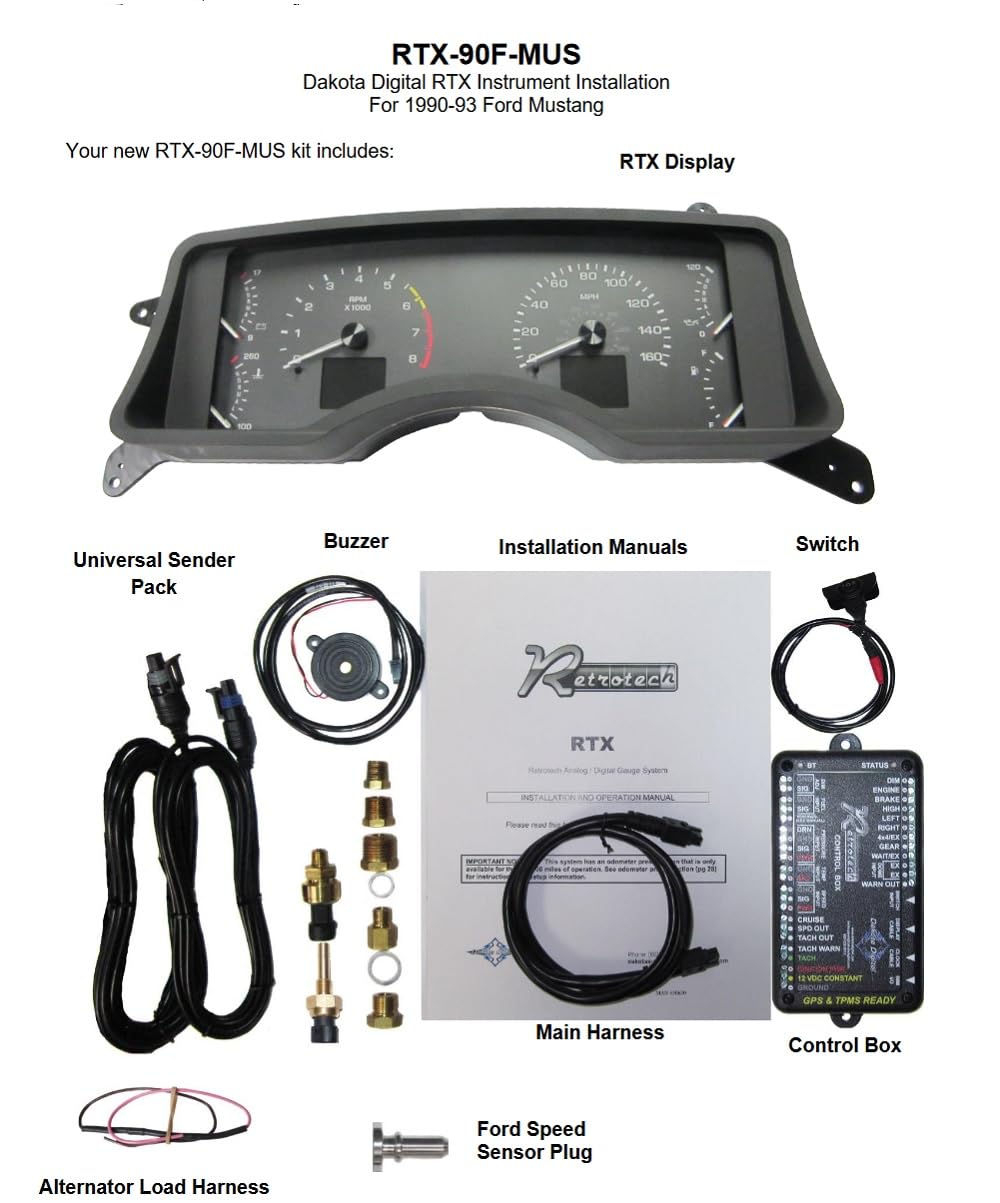 Dakota Digital Retrotech Gauge Instrument System RTX-90F-MUS-X Compatible with Ford 1990-93 Mustang