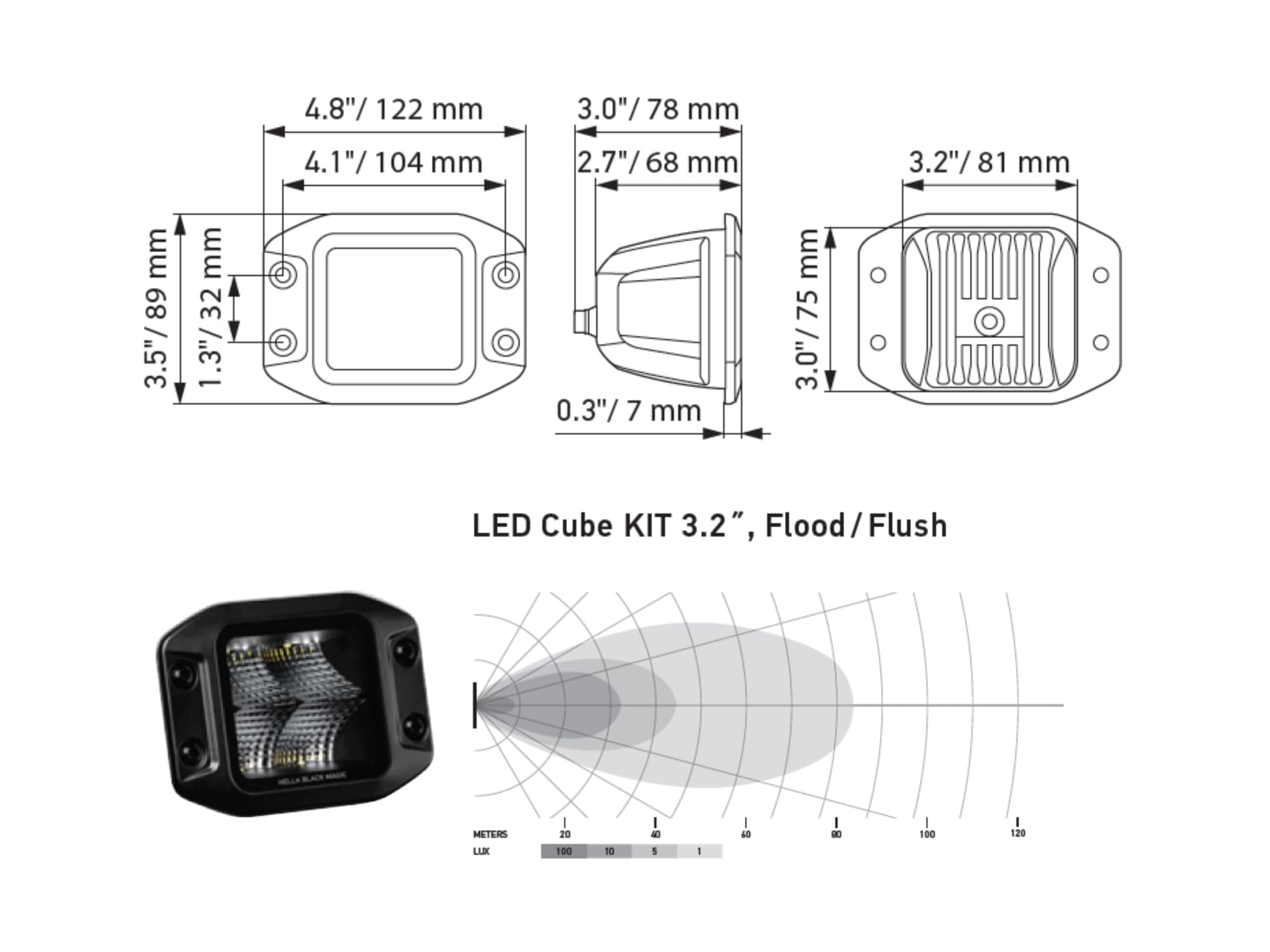 Hella LED Headlight Black Magic Cube Kit 3.2 Inch 12/24 V Mounting Cable 500 mm Connector 1FA 358 176-831 Set