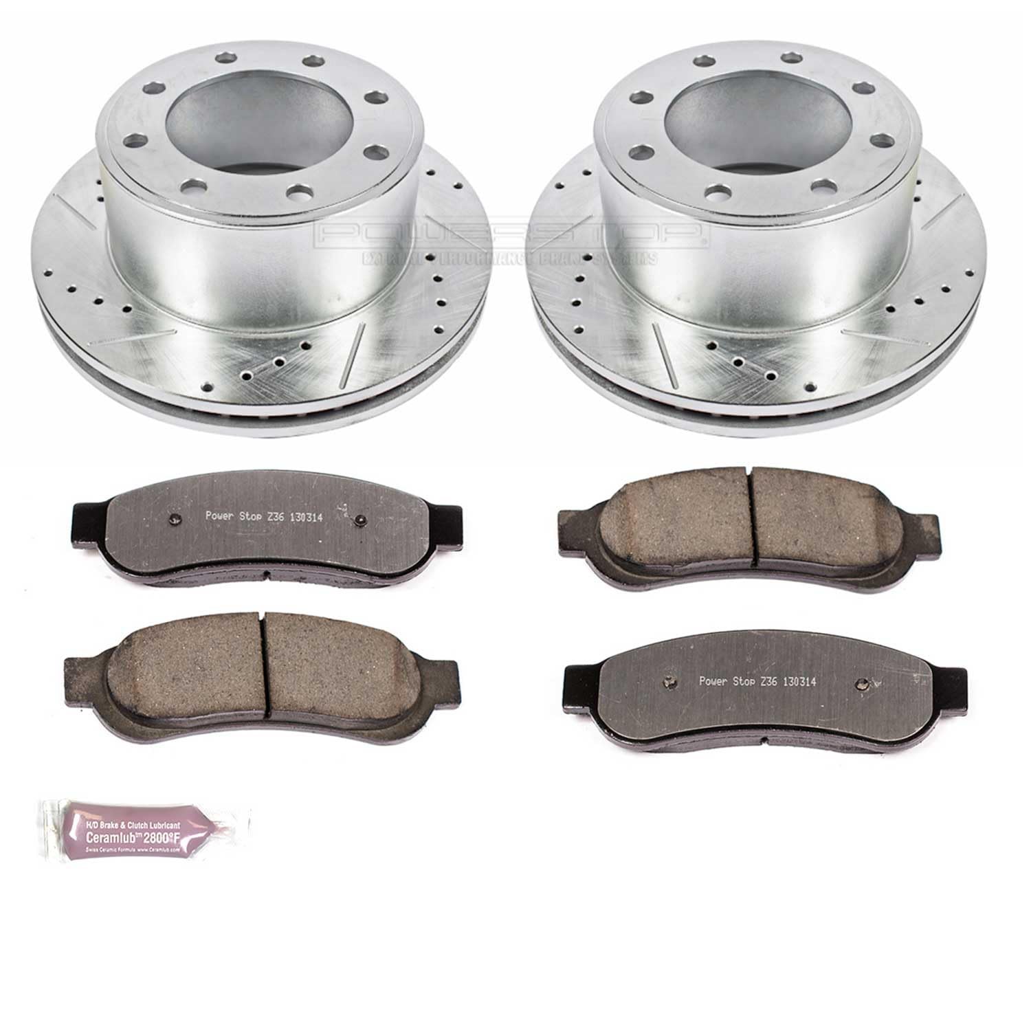 Power Stop K5578-36 Z36 Truck & Tow Rear Brake Kit, Carbon Fiber Ceramic Brake Pads and Drilled/Slotted Brake Rotors For Ford F-250 Super Duty, Ford F-350 Super Duty [Model Specific]