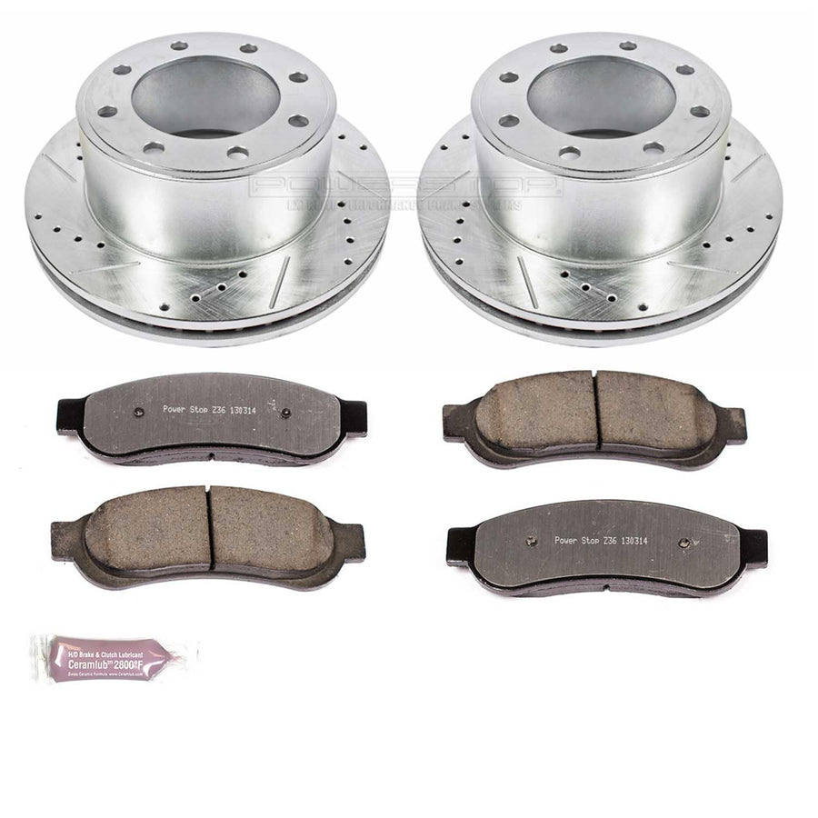 Power Stop K5578-36 Z36 Truck & Tow Rear Brake Kit, Carbon Fiber Ceramic Brake Pads and Drilled/Slotted Brake Rotors For Ford F-250 Super Duty, Ford F-350 Super Duty [Model Specific]