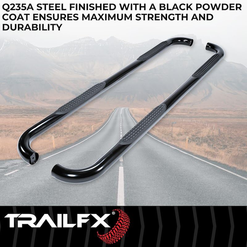 TrailFX Side Steps Nerf Bar Fits Ford F-150 SuperCrew 2015-2026 Black Powder Coated Steel with Step Pads 3-Inch Round Bent 90 Degree Rocker Panel Mount Running Boards Set of 2 TrailFX A0052B