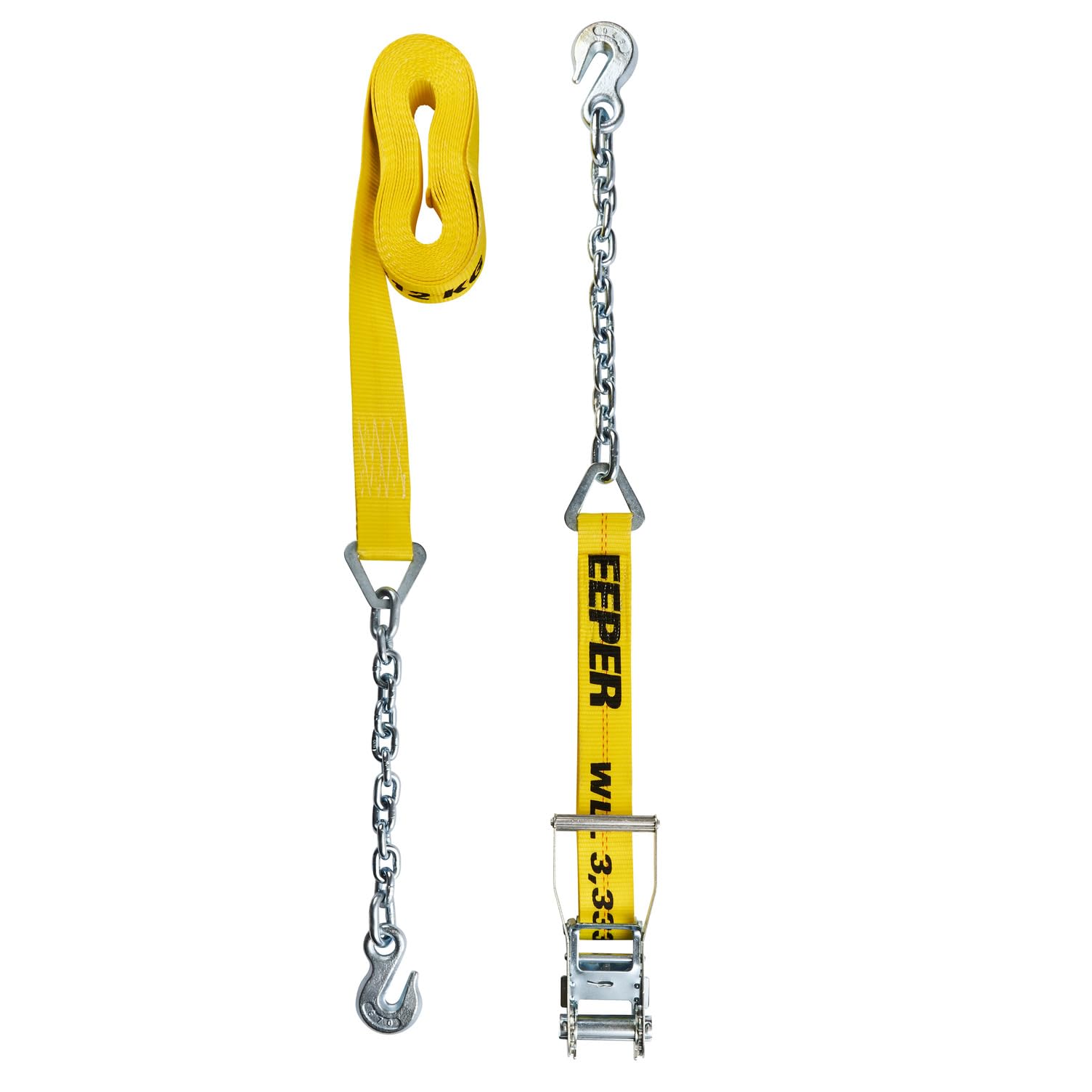 2" x 27' Keeper Heavy Duty Ratchet Tie-Down with Chain End and Grab Hook - 3,333 lbs. Working Load Limit and 10,000 lbs. Break Strength