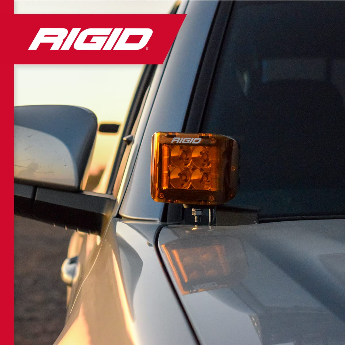 A-Pillar Light Kit RIGID INDUSTRIES, 2016-2020 Toyota Tacoma, D-SS Flood Lights (2 A-Pillar Mounting Brackets, 2 D-SS Pro Series Flood Lights, 2 Black & 2 Amber Light Covers, 1 Wiring Harness)