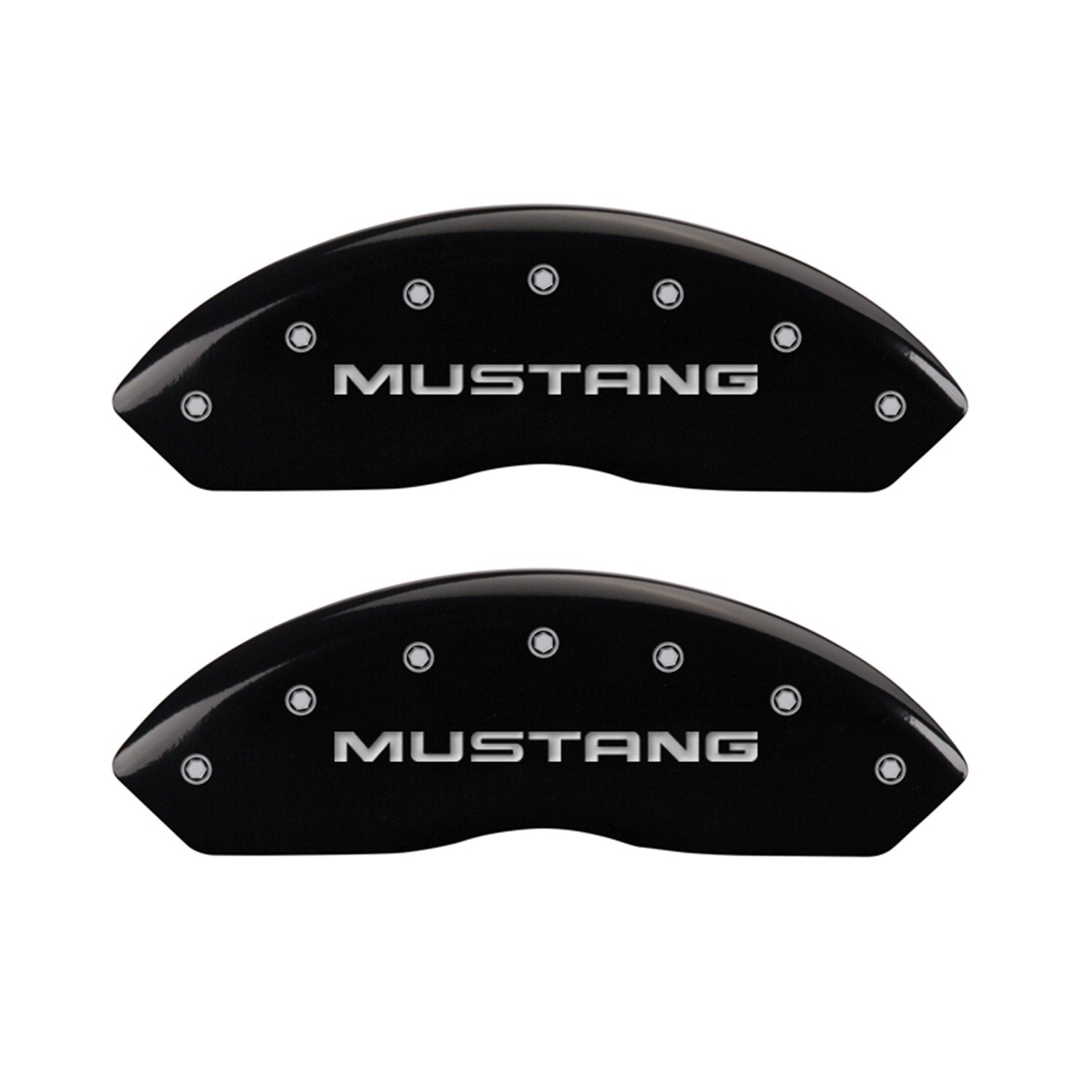 Black MGP Caliper Covers 10095SMPYBK Engraved with Silver Mustang/Pony Logo (Set of 4)