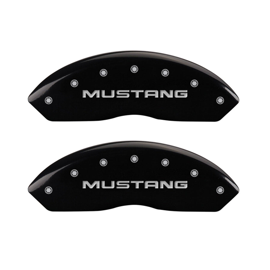 Black MGP Caliper Covers 10095SMPYBK Engraved with Silver Mustang/Pony Logo (Set of 4)