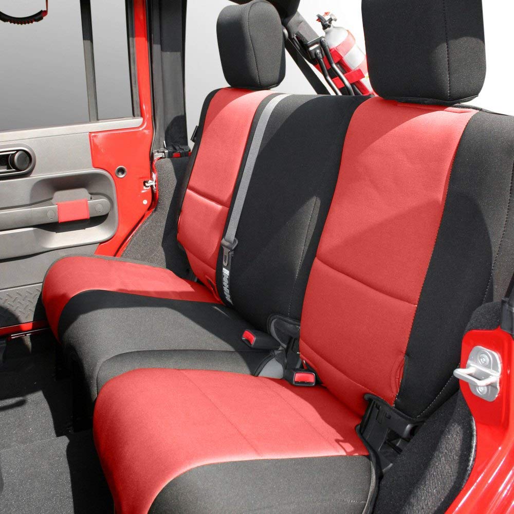 Seat Cover Kit, Black/Red | Rugged Ridge | 13296.53 | Fits 2011-2018 Jeep Wrangler JK 2-Door