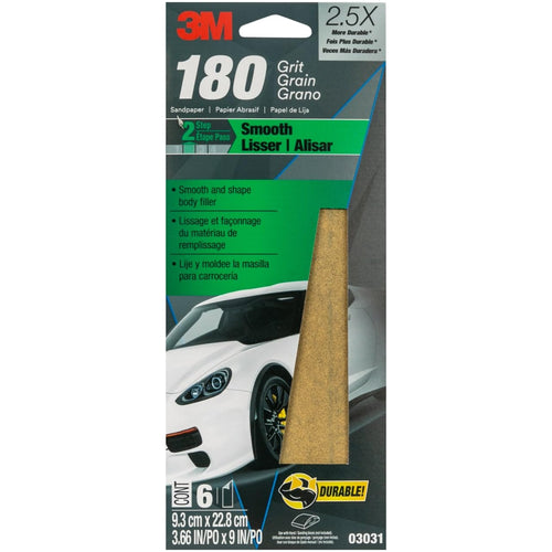 3M Sandpaper, 180 Grit, 03031, 6 Sheets, 3 2/3 in x 9 in