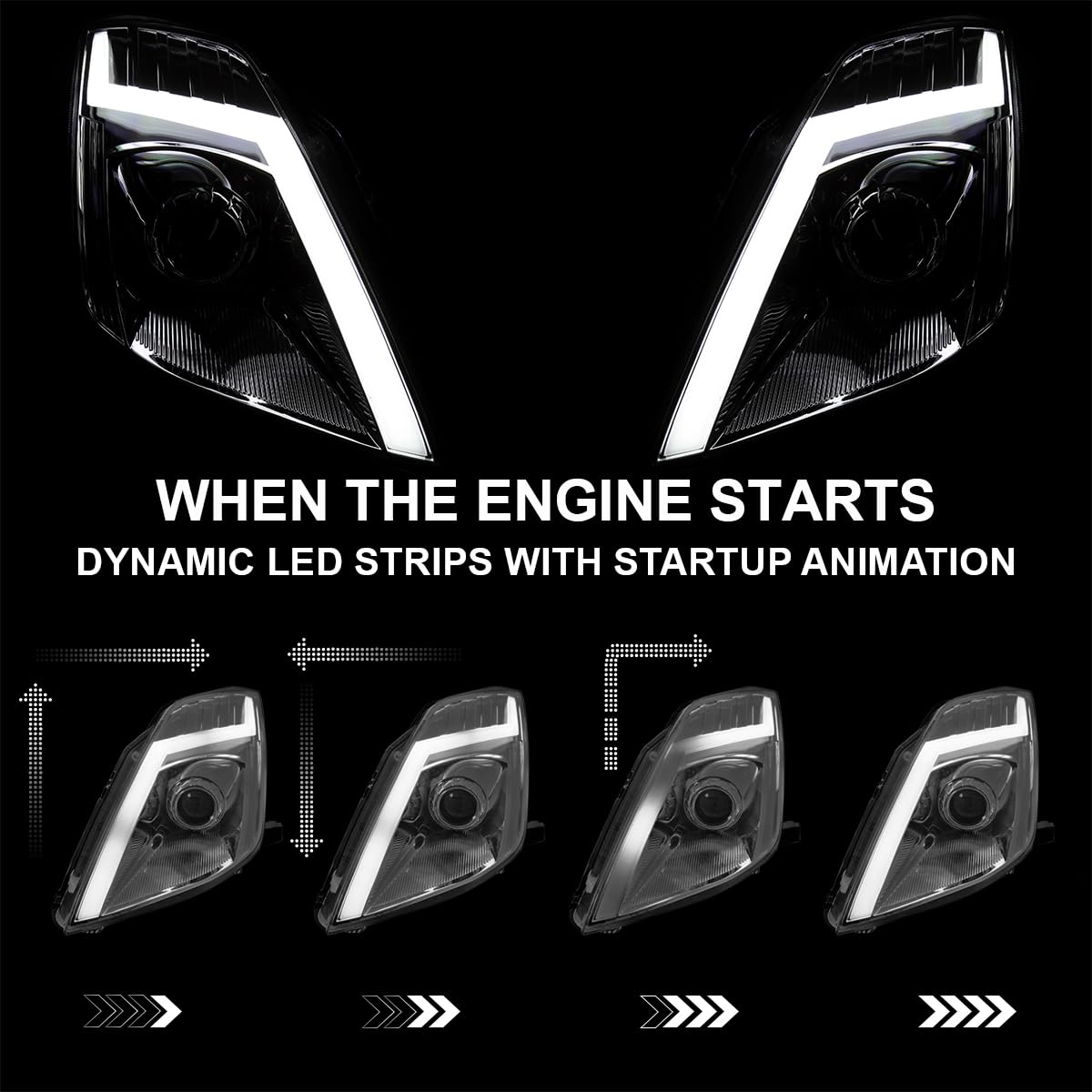 Chrome Sequential LED Tube Signal Projector Headlights and Startup Animation SPEC-D TUNING Compatible with 2006-2009 Nissan 350Z, Left + Right Pair Headlamp Assembly