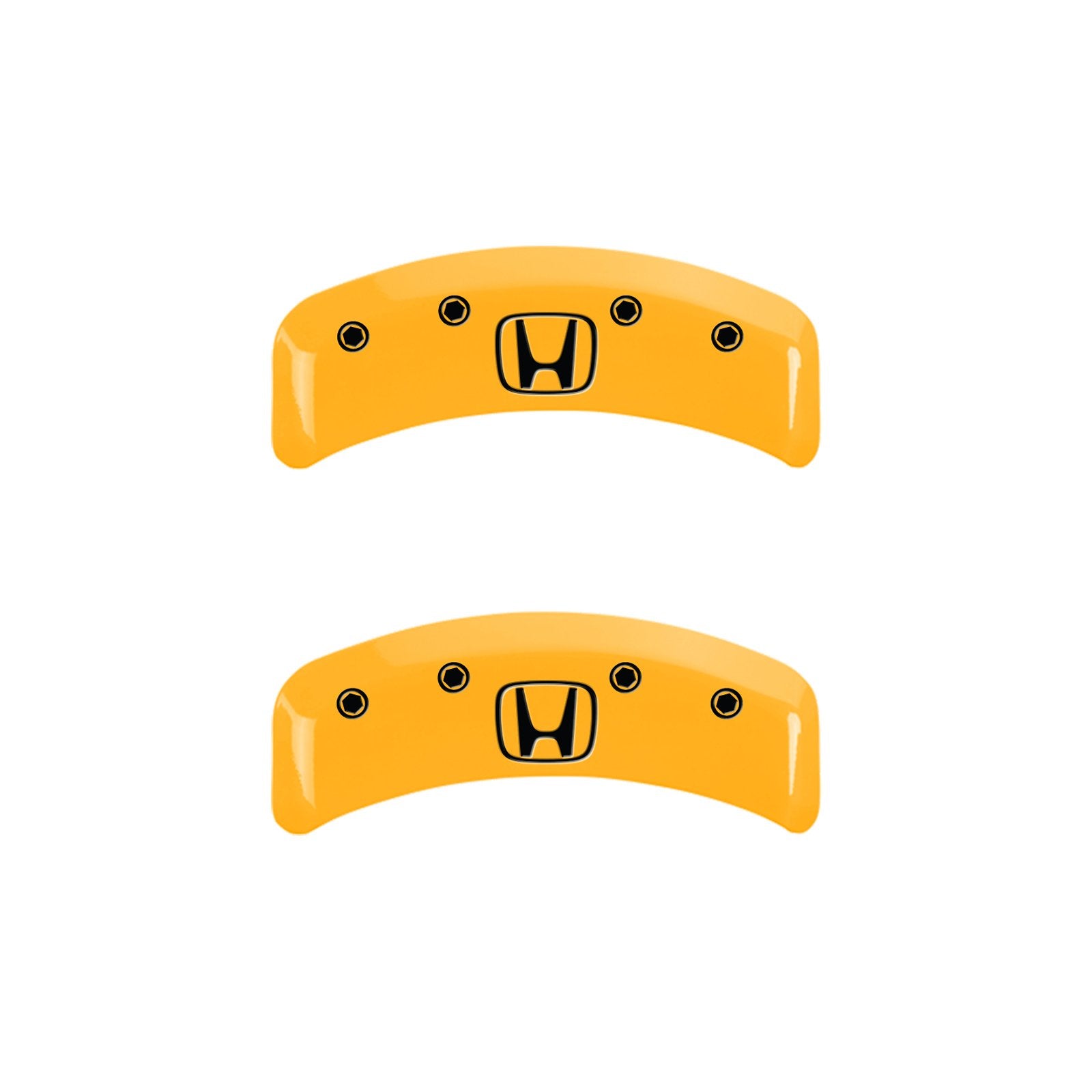 Caliper Covers MGP 20130SHOHYL, Set of 4 (Yellow Engraved Front: Honda - Engraved Rear: H Logo Powder Coat Finish Black Characters)