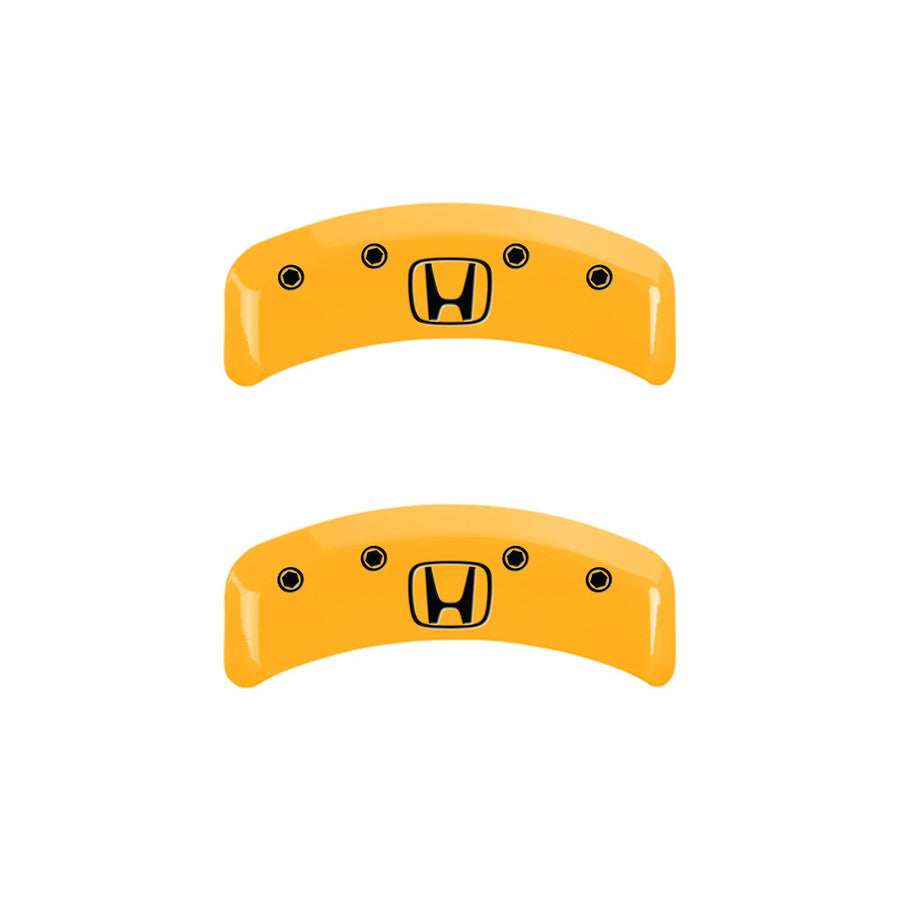 Caliper Covers MGP 20130SHOHYL, Set of 4 (Yellow Engraved Front: Honda - Engraved Rear: H Logo Powder Coat Finish Black Characters)