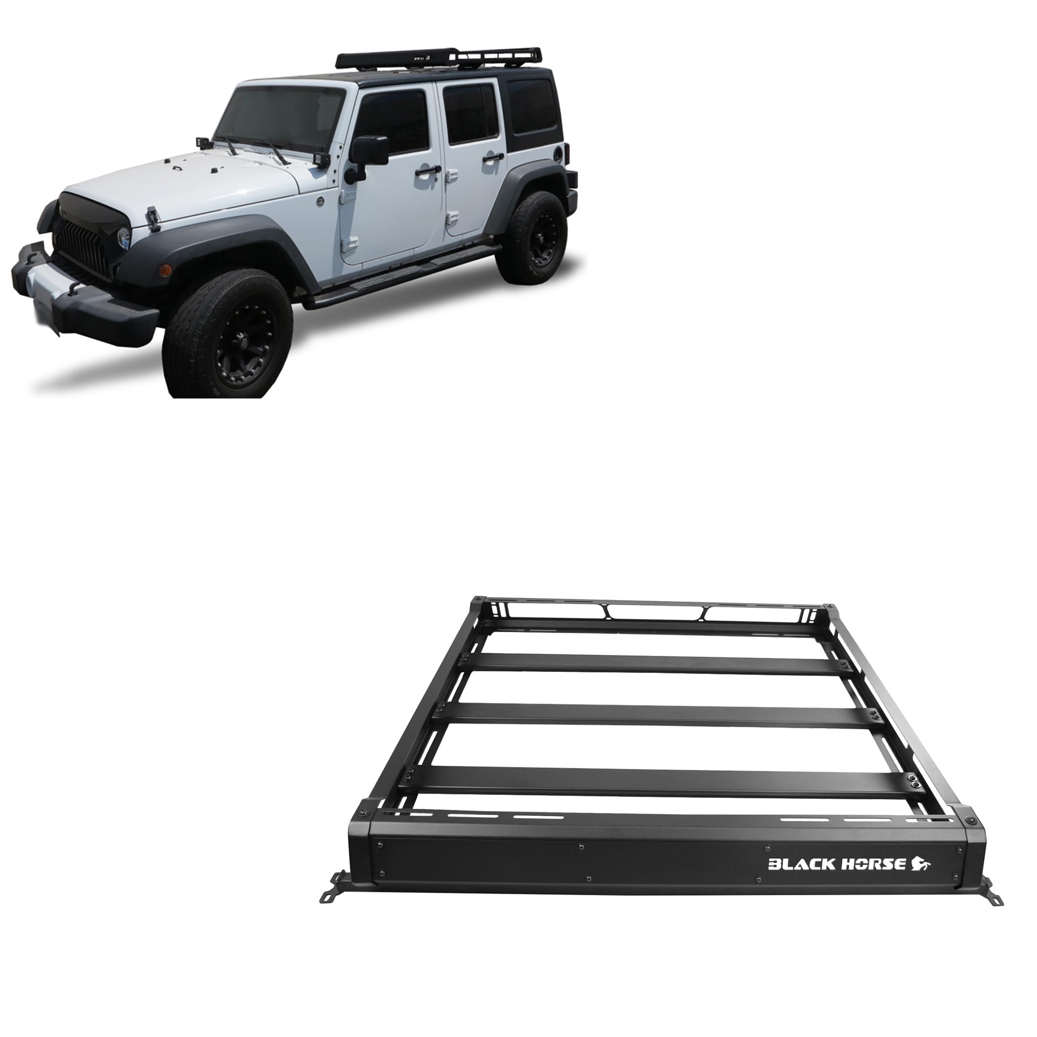 Traveler Black Horse Steel Roof Mounted Cargo Basket Rack(53.14"x49.92"x5.55") Black Compatible with 1987-2017 Jeep Wrangler|1997-2017 Jeep Wrangler|2007-2017 Jeep Wrangler-BA-JKBO
