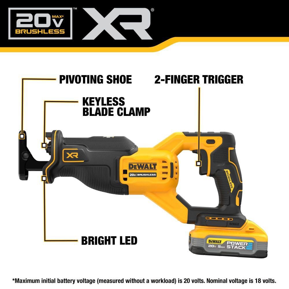 20V MAX DEWALT Reciprocating Saw, Cordless, Battery and Charger Included (DCS382H1)
