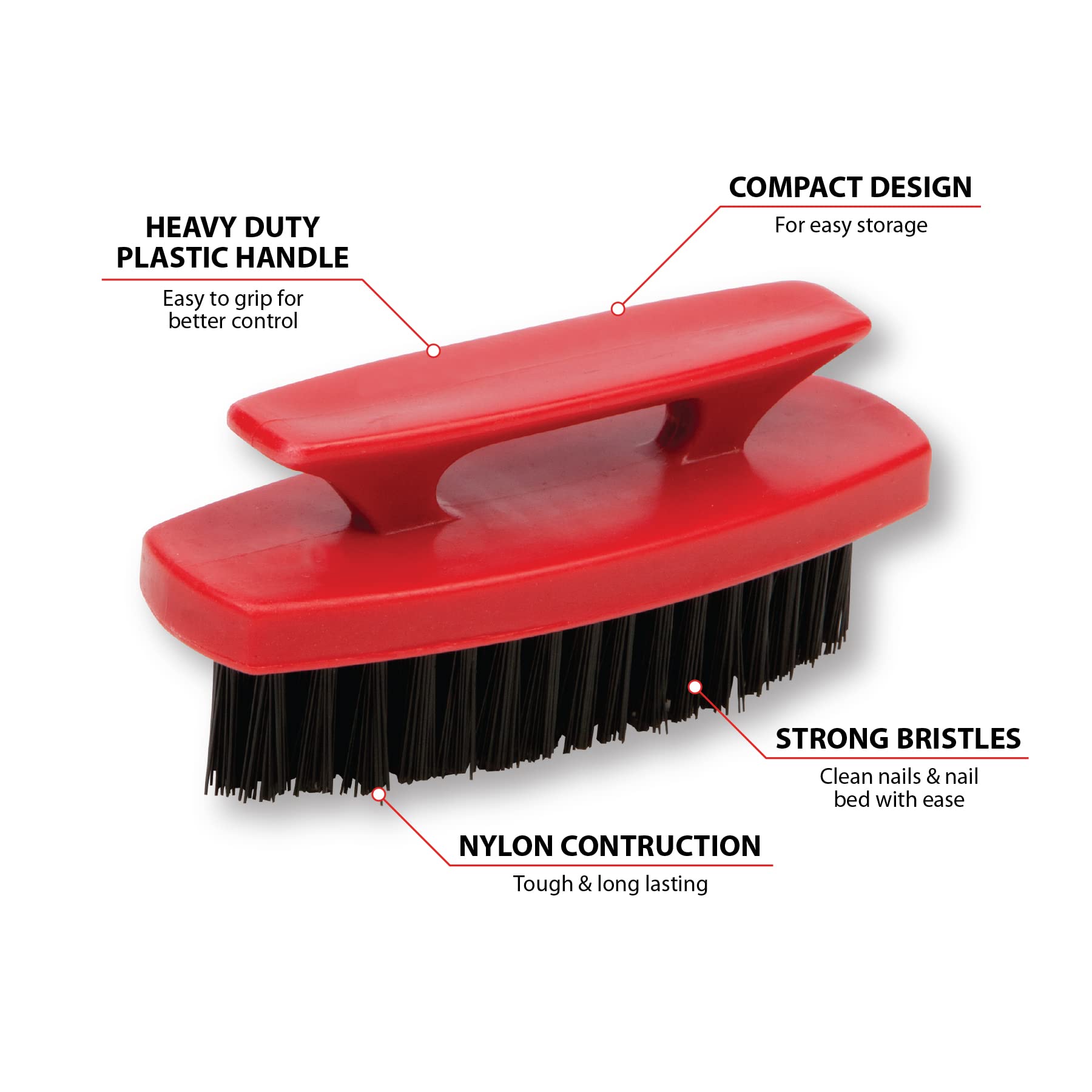 Heavy Duty Performance Tool 20222 Nylon Bristle Brush with Easy Grip Handle for Tough Cleaning Jobs