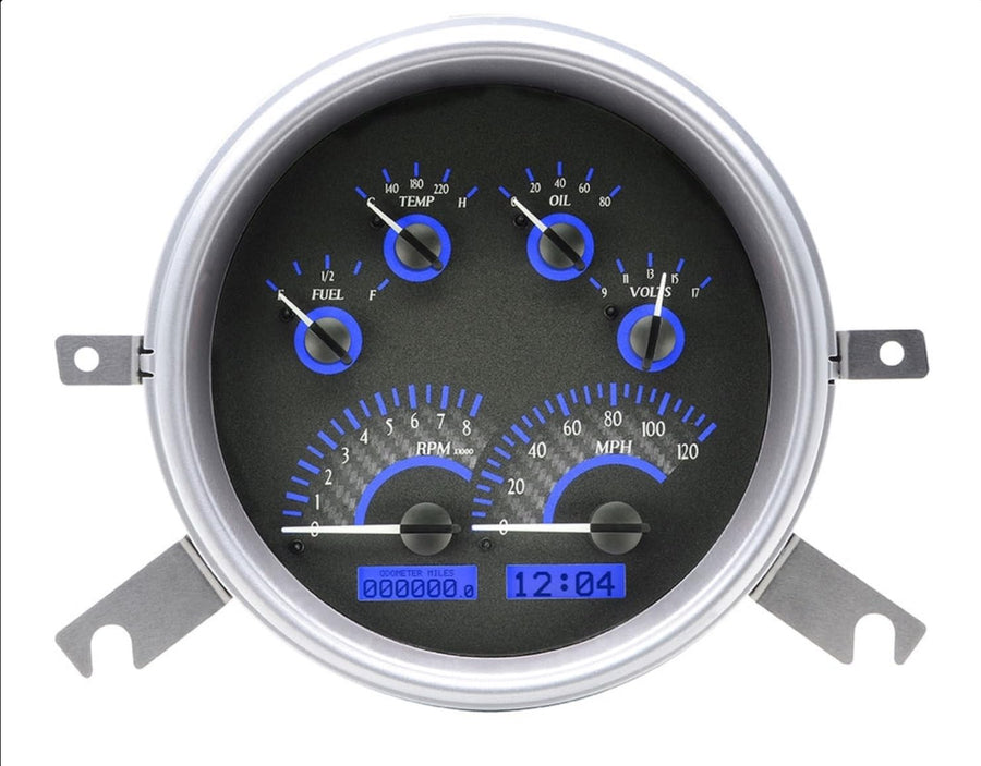 Dakota Digital VHX-49C-C-B Analog Gauge System with Carbon Fiber Style Compatible Chevy 1949-50 Car, Blue Backlighting