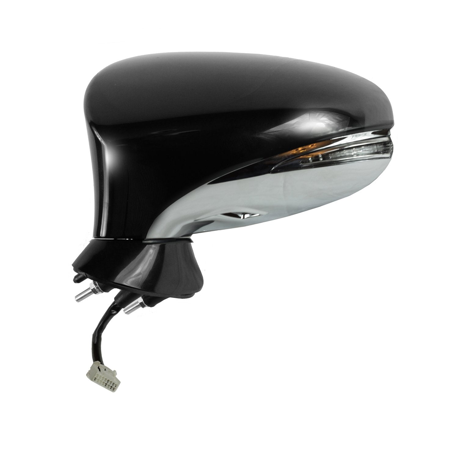 Driver Side Fit Mirror for Lexus LS460/LS460L, LS600h L, Black w/PTM Cover, Chrome Base, w/Turn Signal, Memory, Puddle lamp, Power Fold, w/o auto dimming, Heated Power