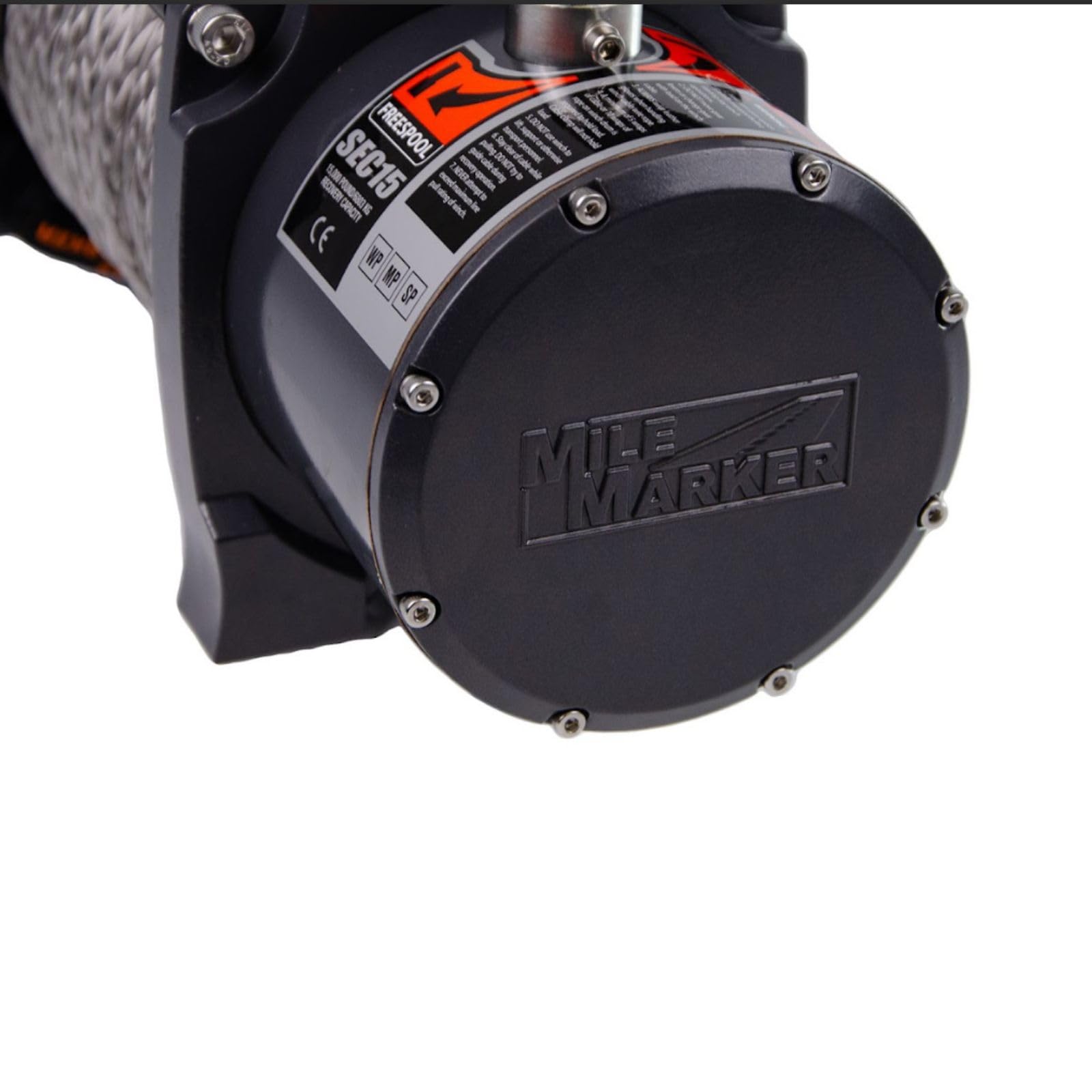 SEC15 Mile Marker 76-53260W Winch - 15000 lb. Pull Strength - Synthetic Rope & Hawse Fairlead - Built for Tough Terrains - Waterproof - Handheld Remote Controller Included - Withstands Rigorous Use