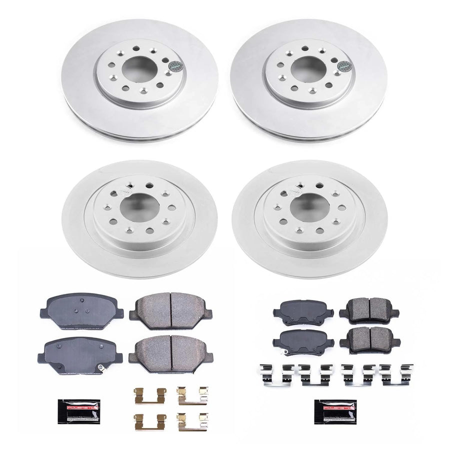 Power Stop CRK7557 Brake Kit Front & Rear Coated Rotor - Coated Brake Rotors and Z17 Ceramic Brake Pads For Buick LaCrosse, Buick Regal Sportb, Buick Regal TourX, GMC Terrain [Model Specific]
