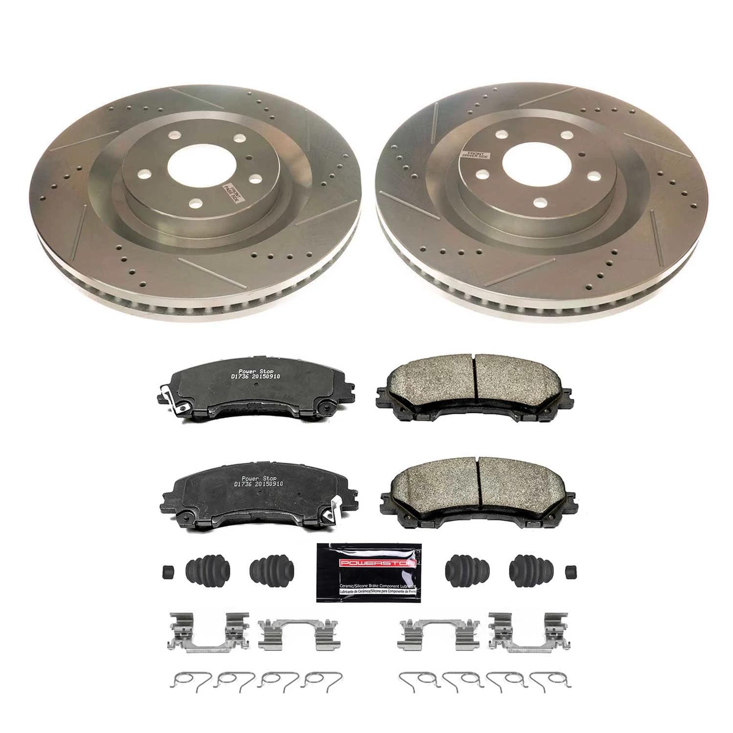 Z23 Power Stop K8415 Front Brake Kit-Drilled/Slotted Brake Rotors & Carbon Ceramic Brake Pads For INFINITI QX50 2019-2022, INFINITI QX55 2022-2023 [Model Specific]