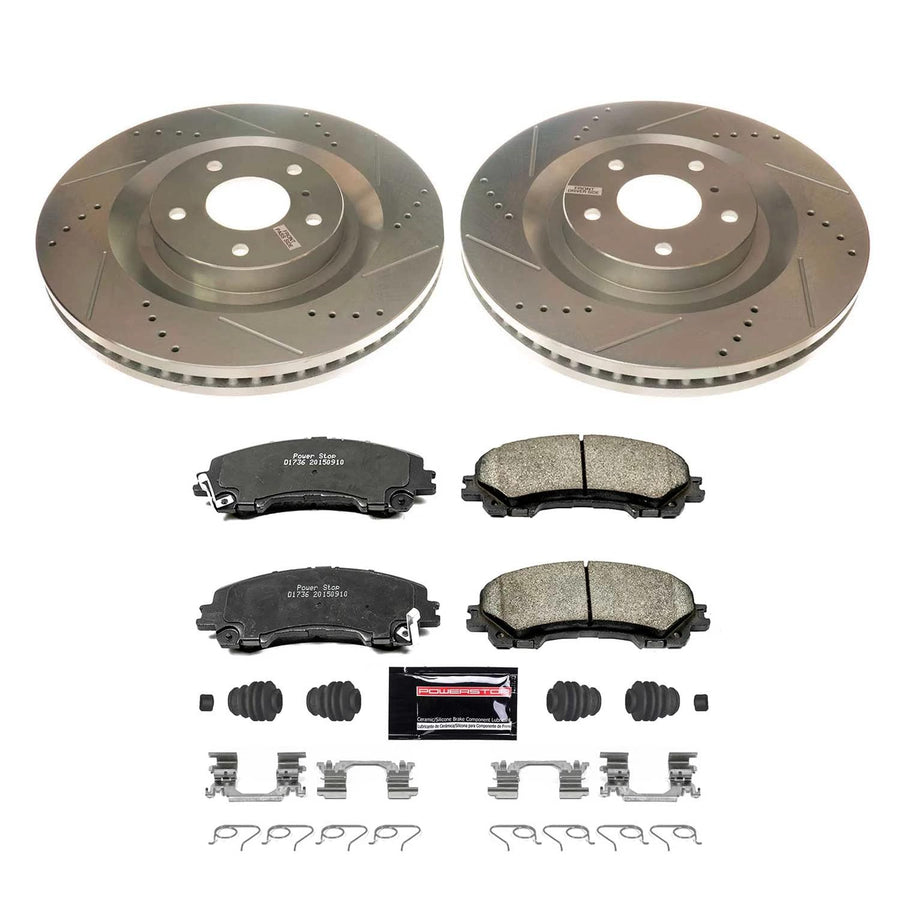 Z23 Power Stop K8415 Front Brake Kit-Drilled/Slotted Brake Rotors & Carbon Ceramic Brake Pads For INFINITI QX50 2019-2022, INFINITI QX55 2022-2023 [Model Specific]
