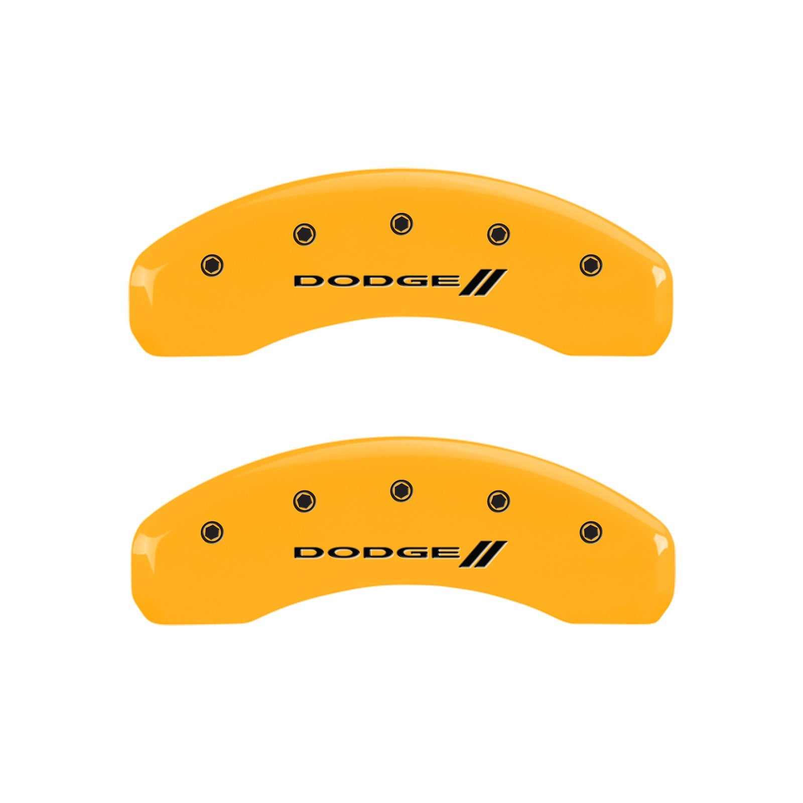 Caliper Covers MGP 12200SDD3YL, Set of 4 (Yellow Engraved Front and Rear: with Stripes/Dodge Powder Coat Finish Black Characters)