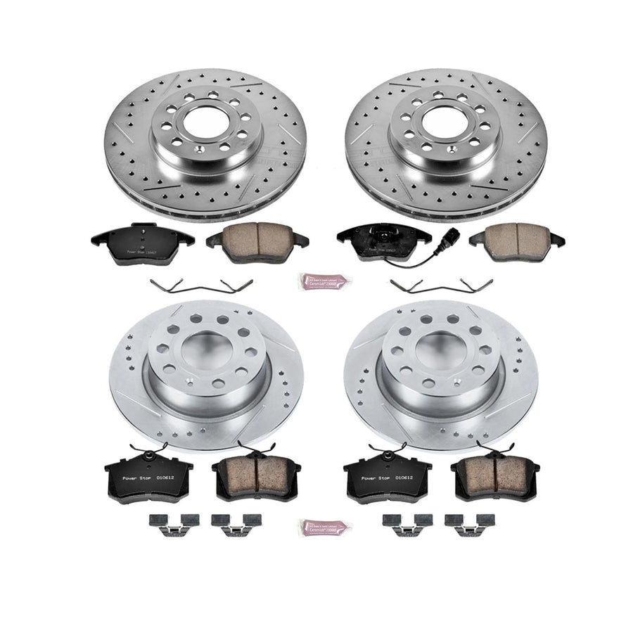 Front and Rear Brake Kit PowerStop For Audi A3 2010-13 |Volkswagen Beetle 2013-19 |Jetta 2012-18 - Drilled and Slotted Disc Rotors with Ceramic Brake Pads Replacement, K5749