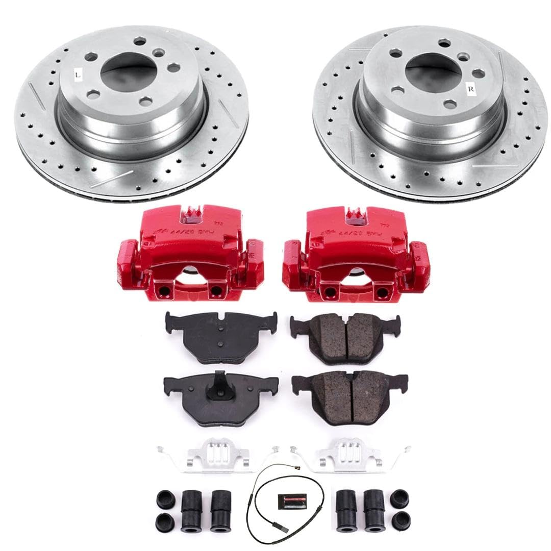 Power Stop Z23 Daily Driver Rear Brake Caliper Kit-Drilled/Slotted Rotor, Brake Pads & Calipers and 1 Rear Sensor Wire For BMW X5 2011-2018, BMW X6 2011-2019 [Model Specific]
