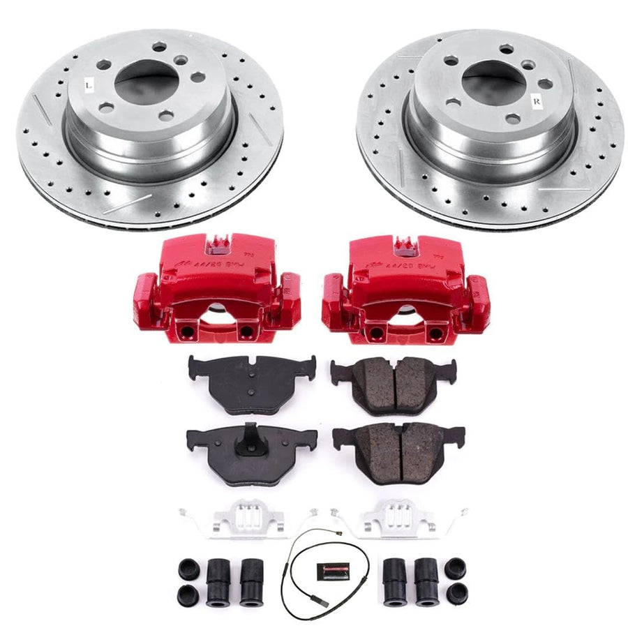 Power Stop Z23 Daily Driver Rear Brake Caliper Kit-Drilled/Slotted Rotor, Brake Pads & Calipers and 1 Rear Sensor Wire For BMW X5 2011-2018, BMW X6 2011-2019 [Model Specific]