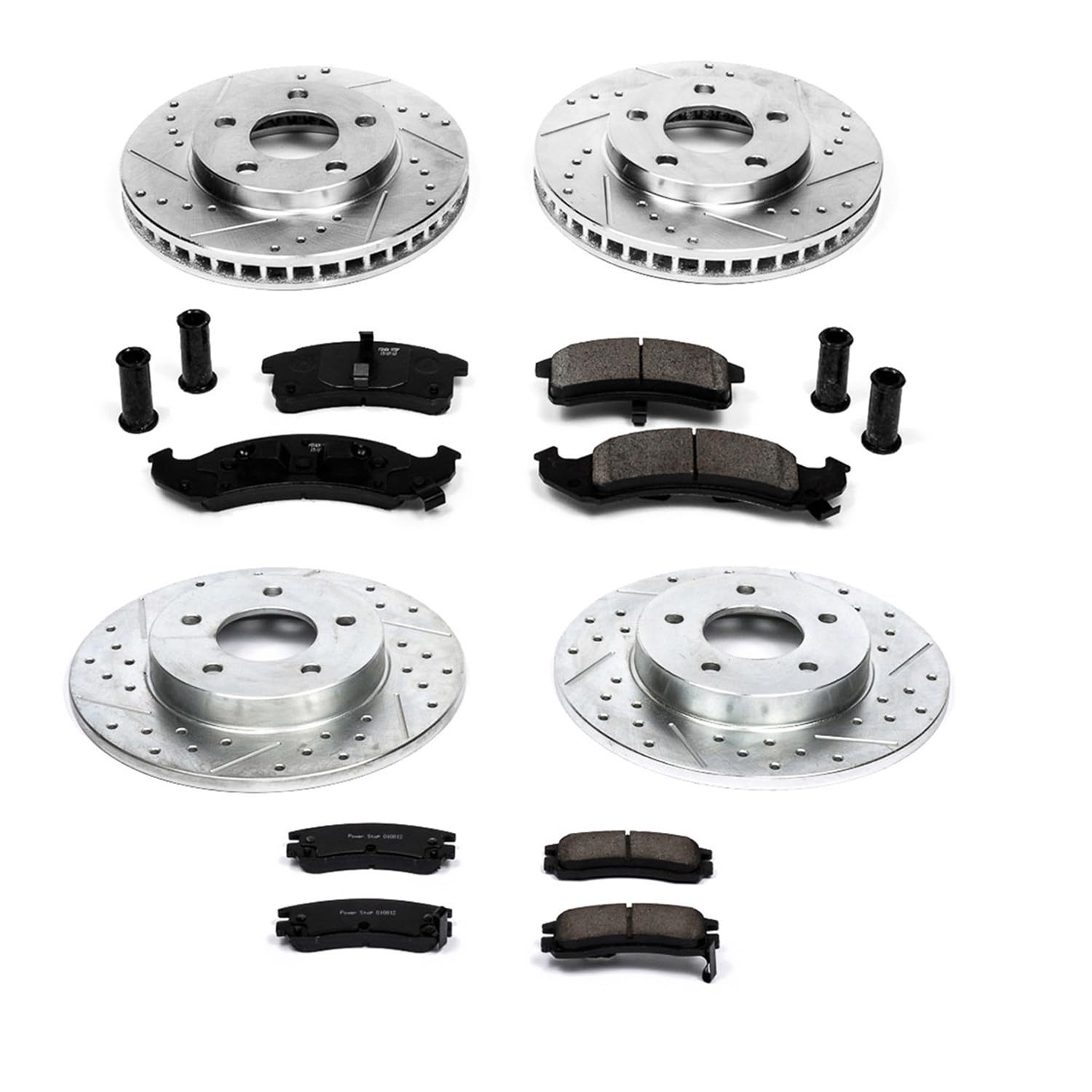 Power Stop K2761 Z23 Carbon Fiber Brake Pads Front and Rear with Drilled & Slotted Brake Rotors Kit For Buick Riviera 1995-1996, Oldsmobile Aurora 1995-1996 [Model Specific]