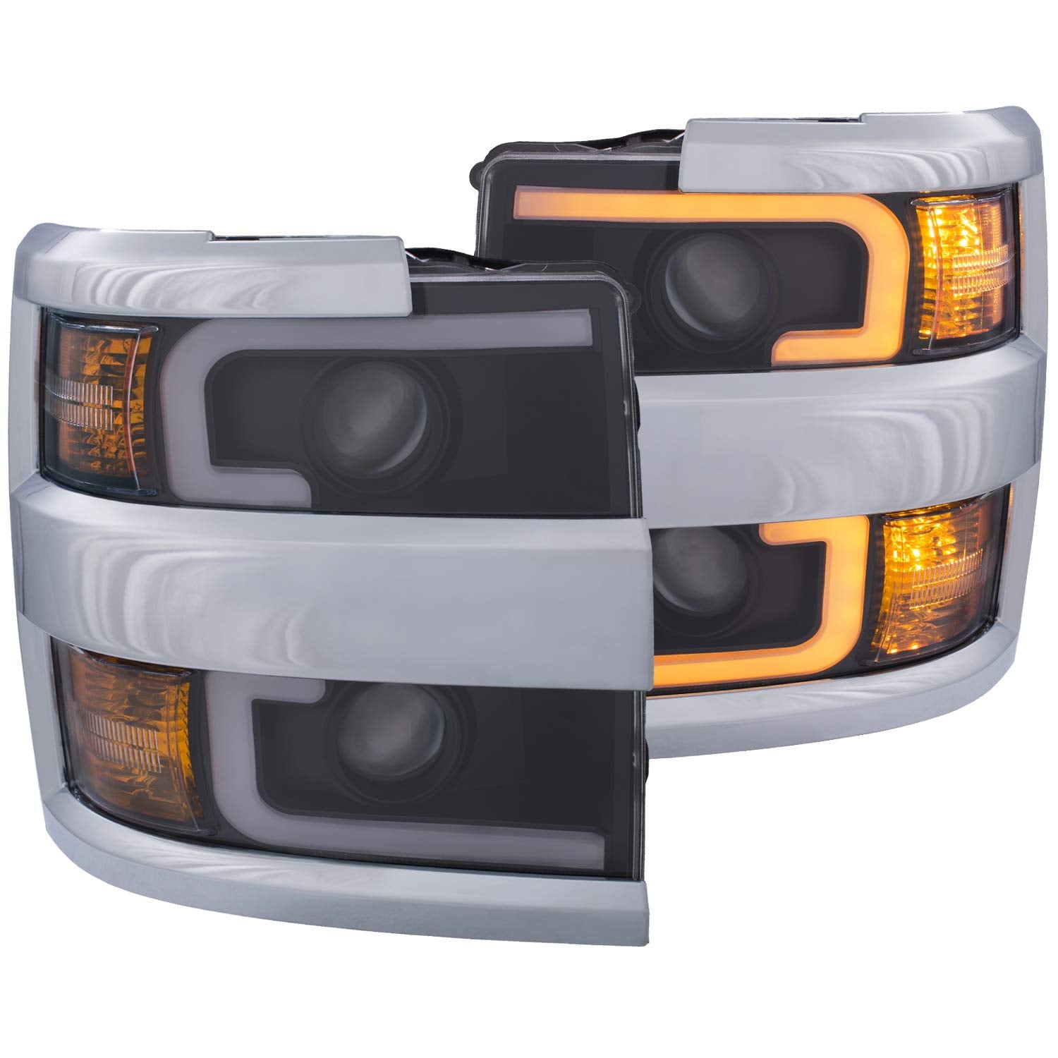 CHEVY SILVERADO 2500HD,3500HD 15-19 PROJECTOR SWITCHBACK HEADLIGHT BLACK W/AMBER (CHROME TRIM) AnzoUSA 111365