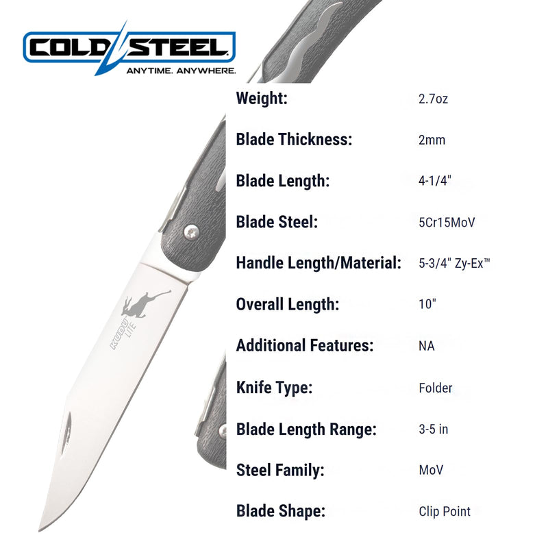 KUDU LITE Cold Steel / 10" Overall / 4 1/4" Blade / 2MM Thick / 5CR15MOV Steel/Blister Packed,Black