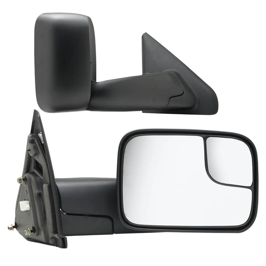K Source Towing Mirror Pair – For 2002-2009 Ram 1500, 2500, 3500, Spot Mirror, Textured Black, Flip-out-head, Foldaway, Driver & Passenger Side Pair (L&R)