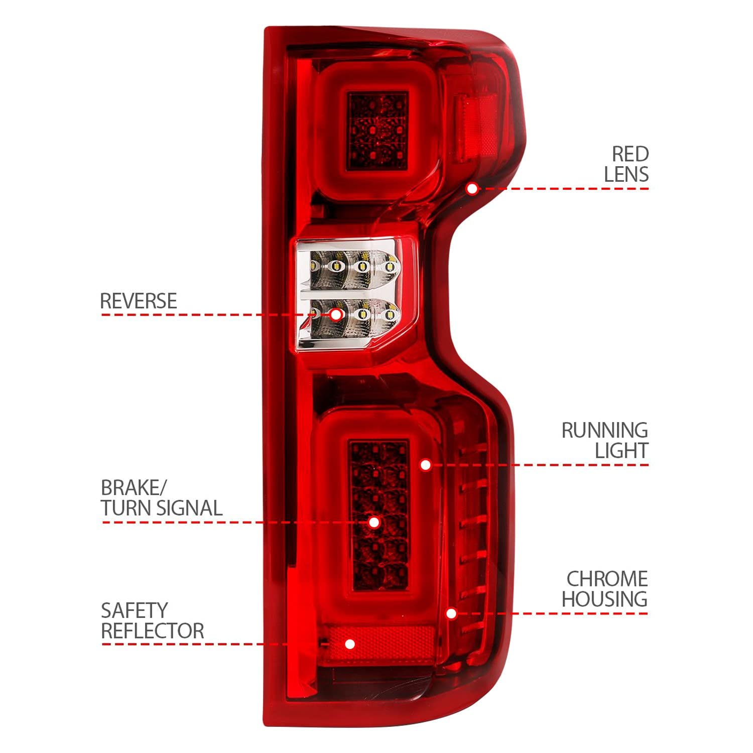 19-21 Chevy Silverado ANZO Full LED Tailights Chrome Housing Red/Clear Lens G2 (w/C Light Bars) (311416)