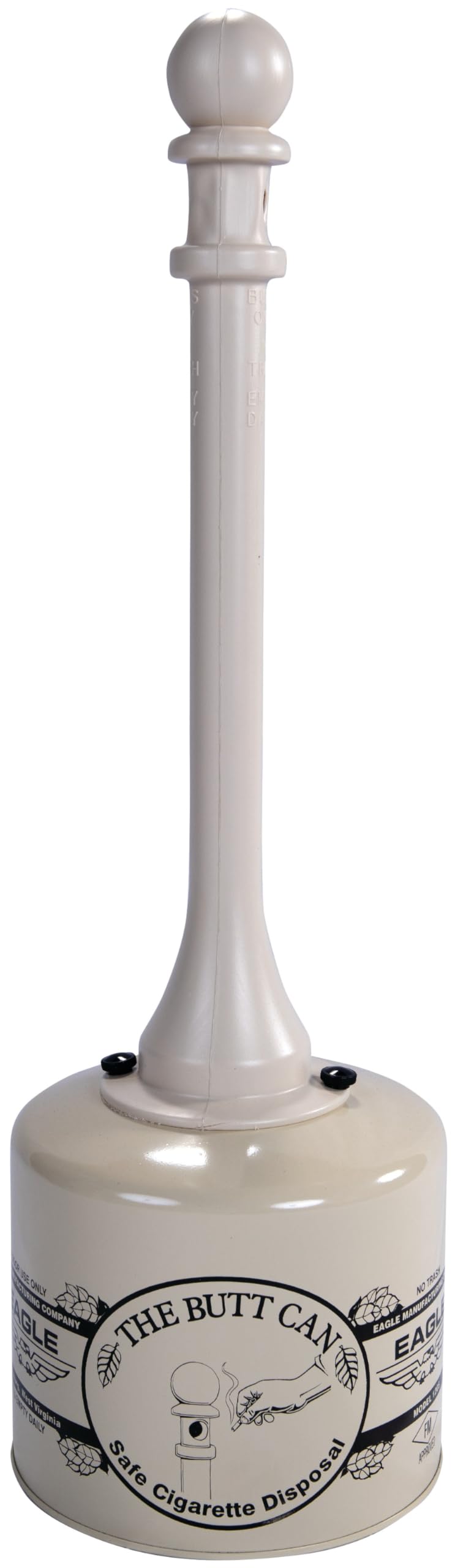 Eagle Galvanized Steel 1205BEI Cigarette Butt Receptacle, 5 gallon Capacity, 40" Height, 12" Diameter, Beige