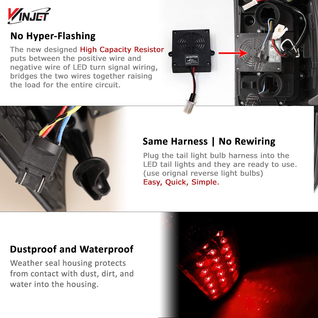 Winjet Replacement OE Style Brake Tail Lights Set for 2007-2014 Chevy Tahoe/Suburban [2007 2008 2009 2010 2011 2012 2013 2014 Chevy Suburban/Tahoe] LED Taillights Assemblies Driver and Passenger Side
