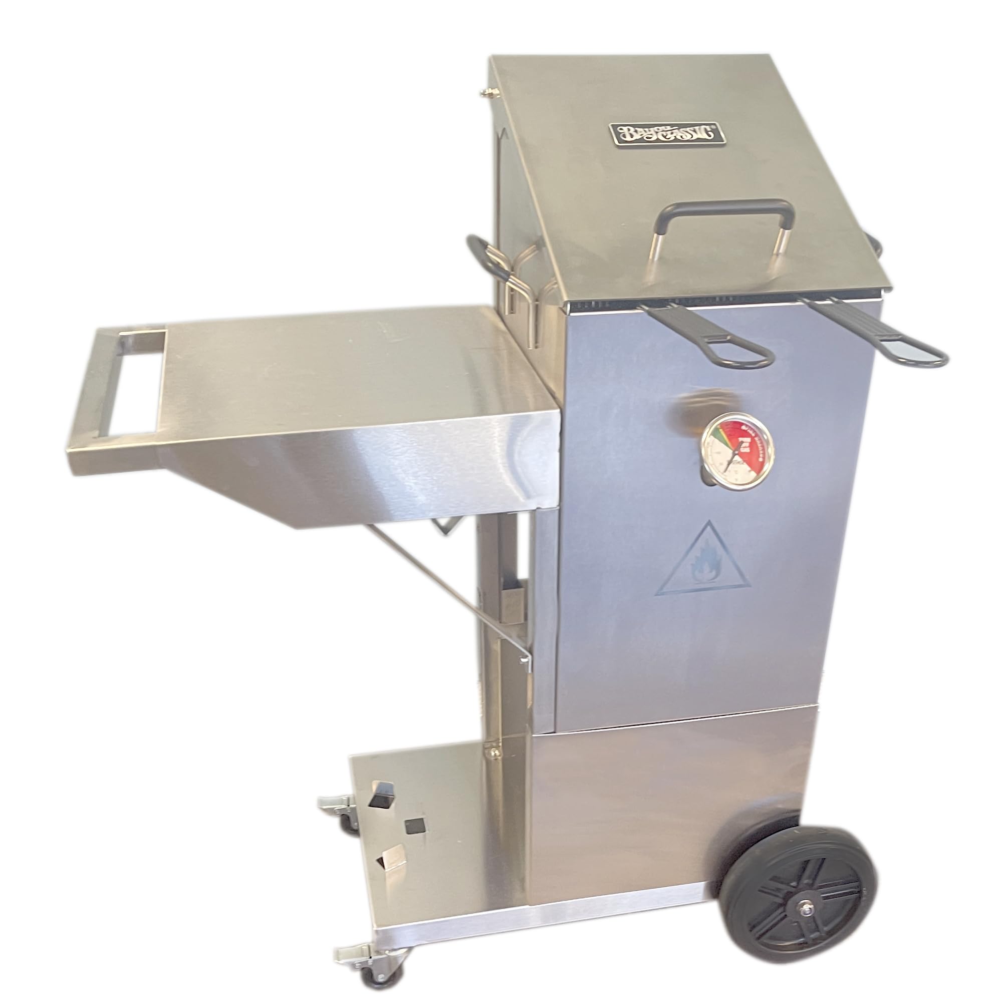 Bayou Classic 4-gal Stainless Fryer with Cart 700-704 Includes 2 Stainless Mesh Baskets Fry Thermometer Drain Valve High Pressure Regulator w/ 48-in Stainless Braided LPG Hose