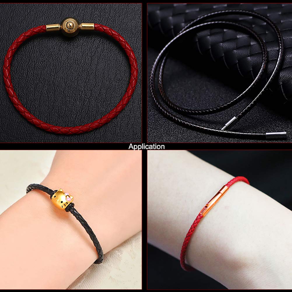 1 Roll JEWELEADER 4 Yards Round Braided Bolo Real Leather Cord 5mm Genuine Cowhide Leather Rope DIY Craft String for Necklace Bracelet Jewelry Making Key Chain Pet Chain White