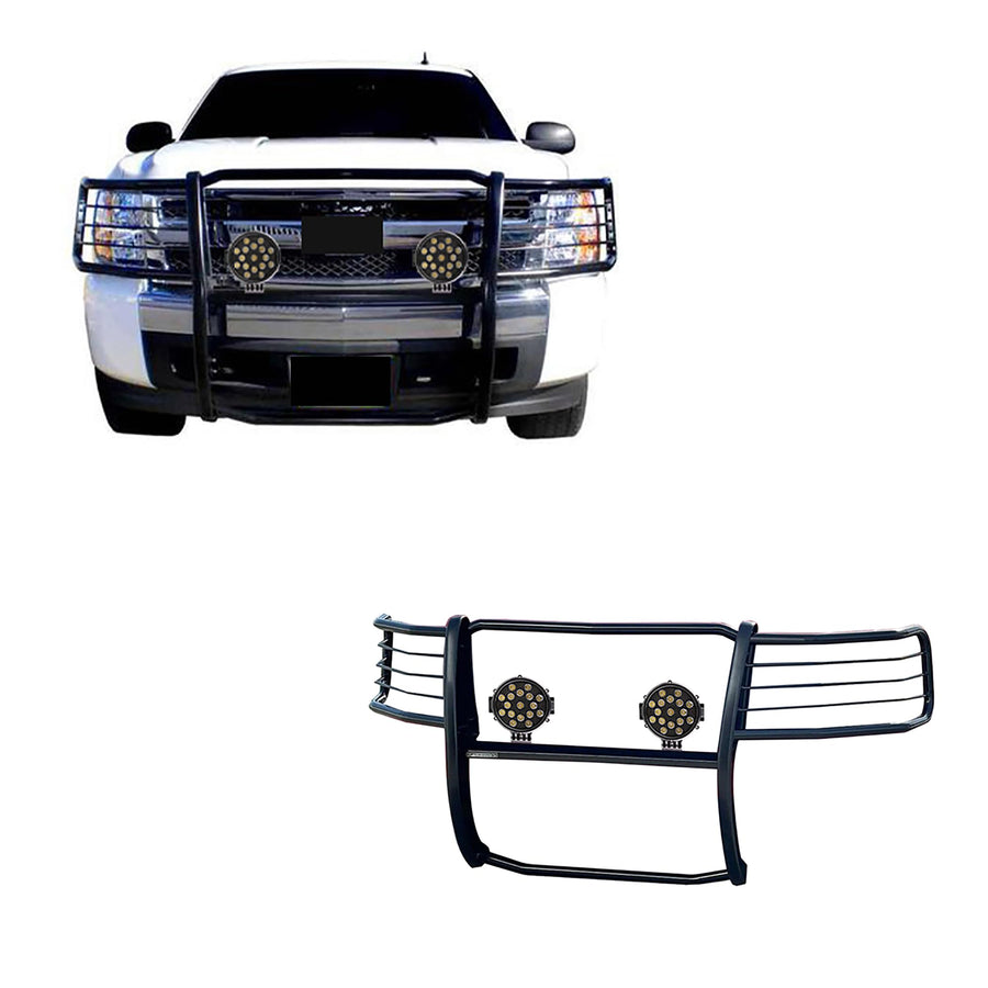 Bumper Guard Modular Black Black Horse Grille brush Come With pair of 7.0"LED Light with Trim Rings Compatible with 2007-2013 Avalanche|2007-2014 Suburban 1500|2007-2014 Tahoe-17A037400MA-PLB