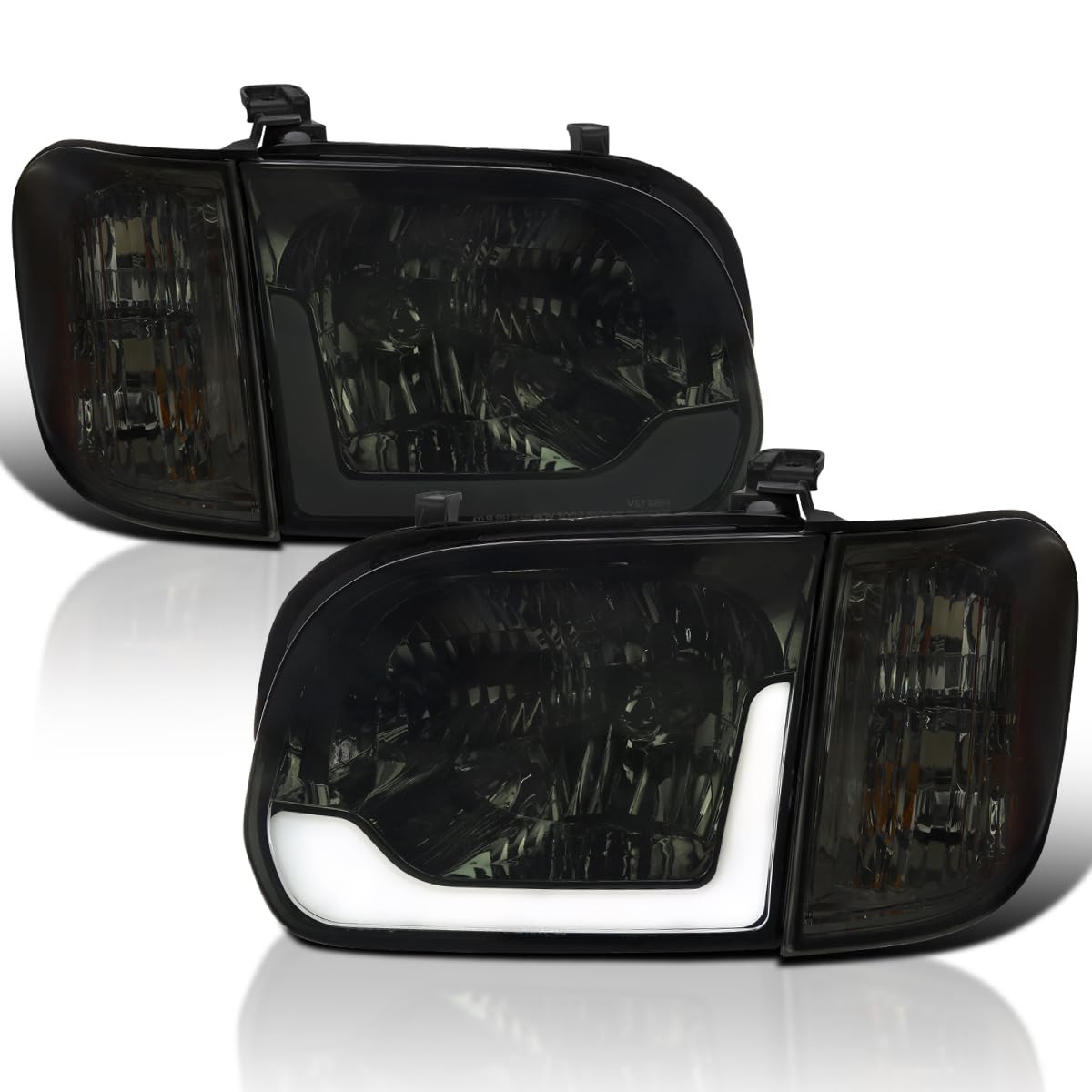 Smoke LED Tube Headlights + Corner Lights Spec-D Tuning Compatible with 2005-2006 Toyota Tundra, Left + Right Pair Headlamp Assembly