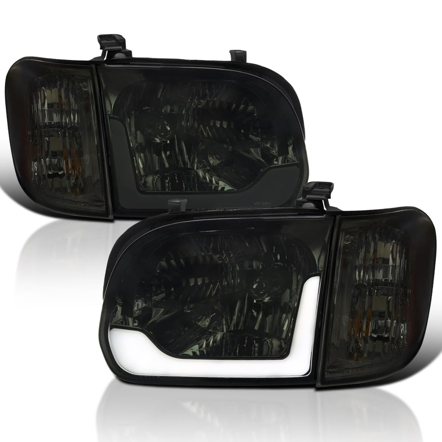 Smoke LED Tube Headlights + Corner Lights Spec-D Tuning Compatible with 2005-2006 Toyota Tundra, Left + Right Pair Headlamp Assembly