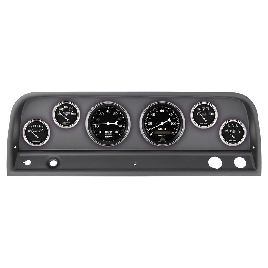Chevy Truck AutoMeter Direct Fit Dash Kit, 64-66, Tach/Mph/Fuel/Oilp/Wtmp/Volt, Old TYME Black (2128-07)