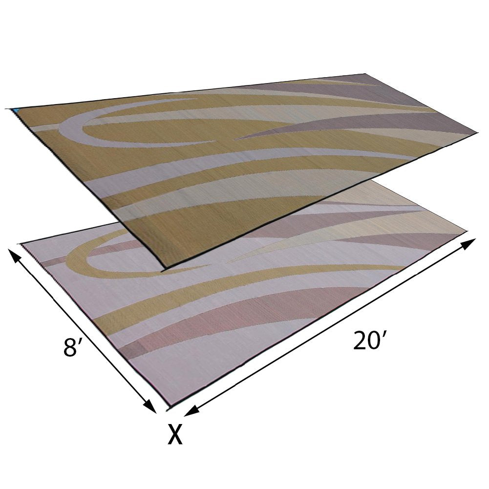 Ming's Mark GC7 Stylish Camping Reversible Graphic Patio Mat - 8' x 20', Brown/Gold Stylish Camping