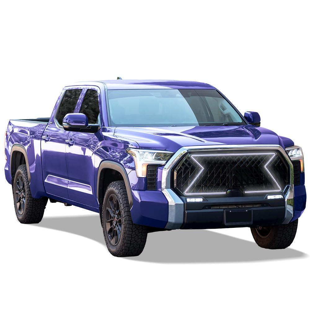 LED Front Grille Armordillo LEX Style|Compatible With 2022-2024 Toyota Tundra|8735008|ABS Plastic|Gloss Black|Front Hood Bumper Grille With Light Bar