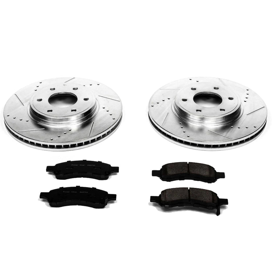 Power Stop K1453 Z23 Carbon Fiber Brake Pads with Drilled & Slotted Brake Rotors Kit For Chevrolet Trailblazer 2006-2009, Saab 9-7x 2008-2009 [Model Specific]